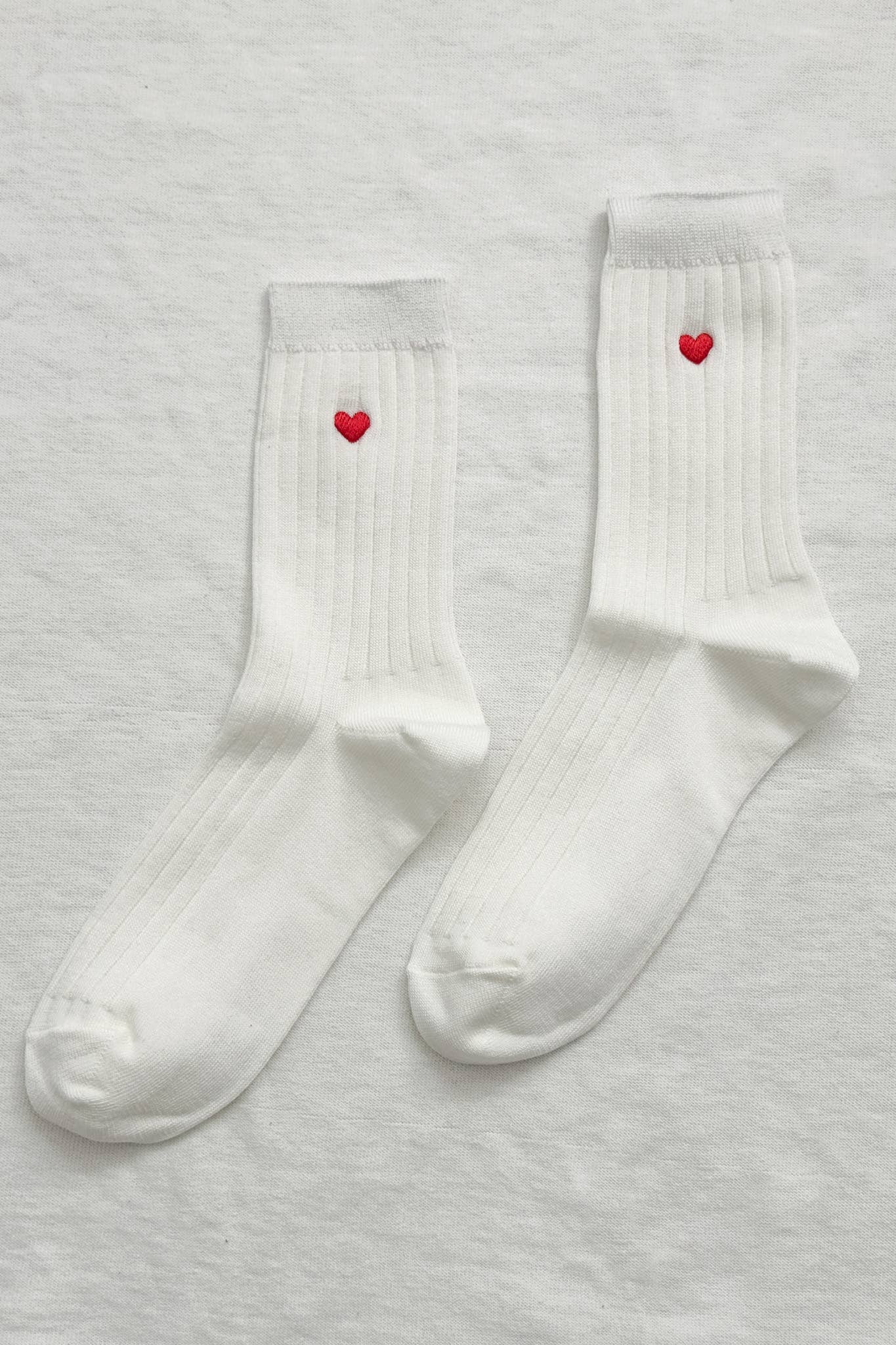 Embroidered Her Socks - Mercerized Combed Cotton Rib: Classic Red + Heart