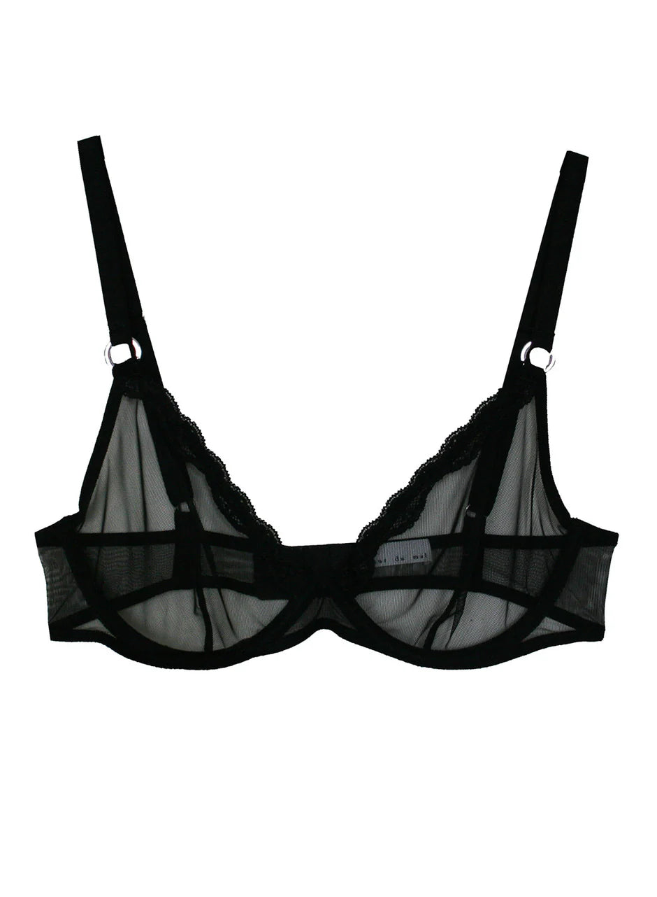 SHEER TULLE DEMI BRA BLACK
