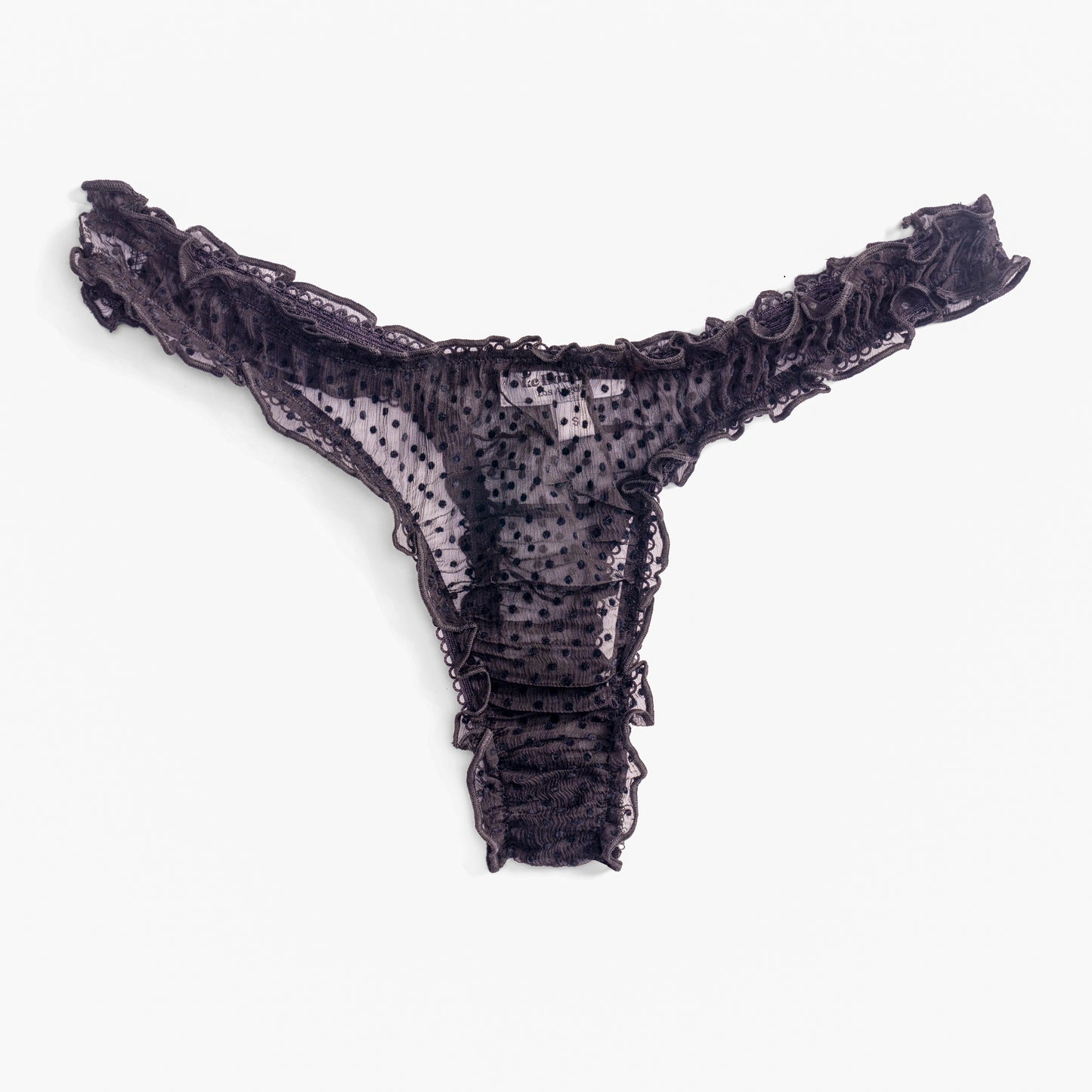 La Severine - Black Polka Dots Sheer Silk Tanga