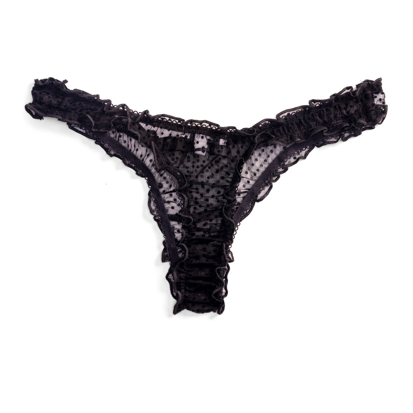 La Severine - Black Polka Dots Sheer Silk Tanga