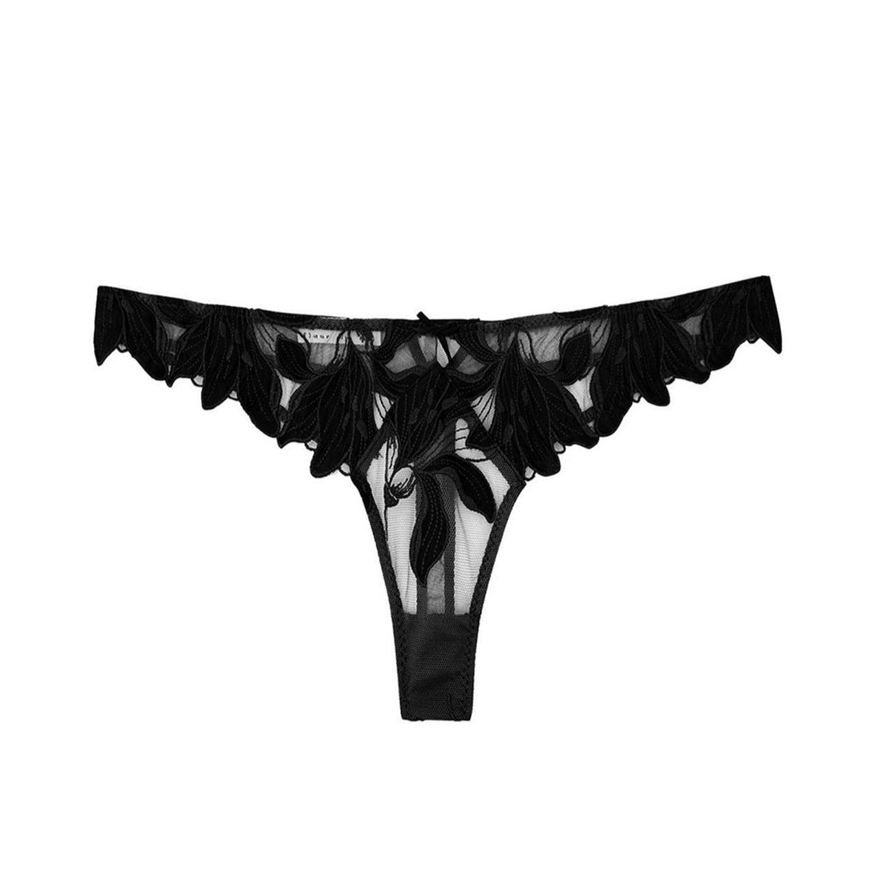 Lily Embroidery Thong Black