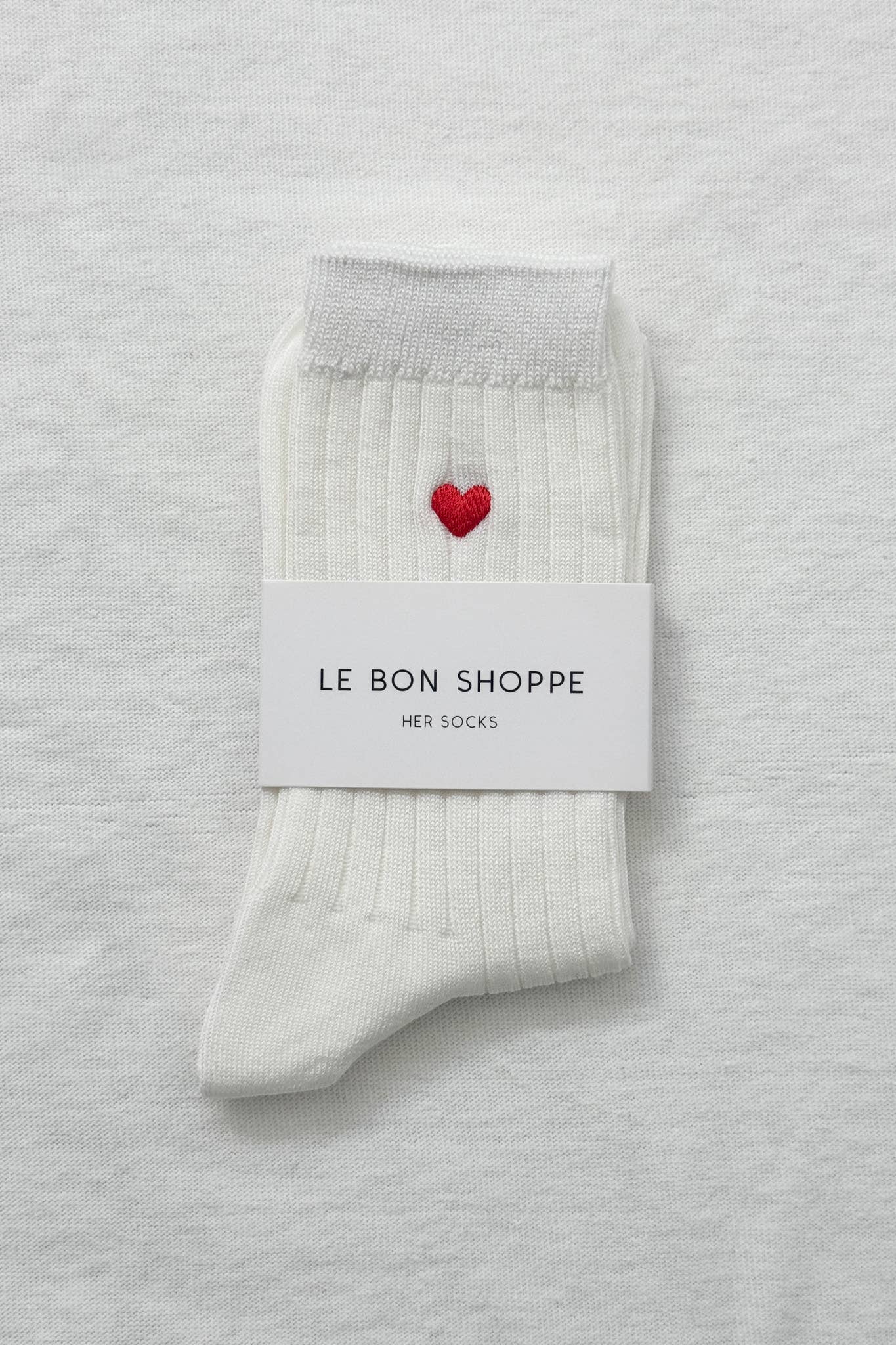 Embroidered Her Socks - Mercerized Combed Cotton Rib: Classic Red + Heart