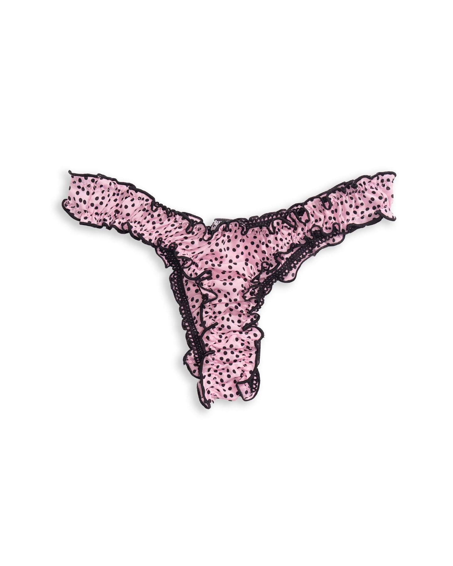La Miranda - Pink & Black Polka Dots Silk Tanga