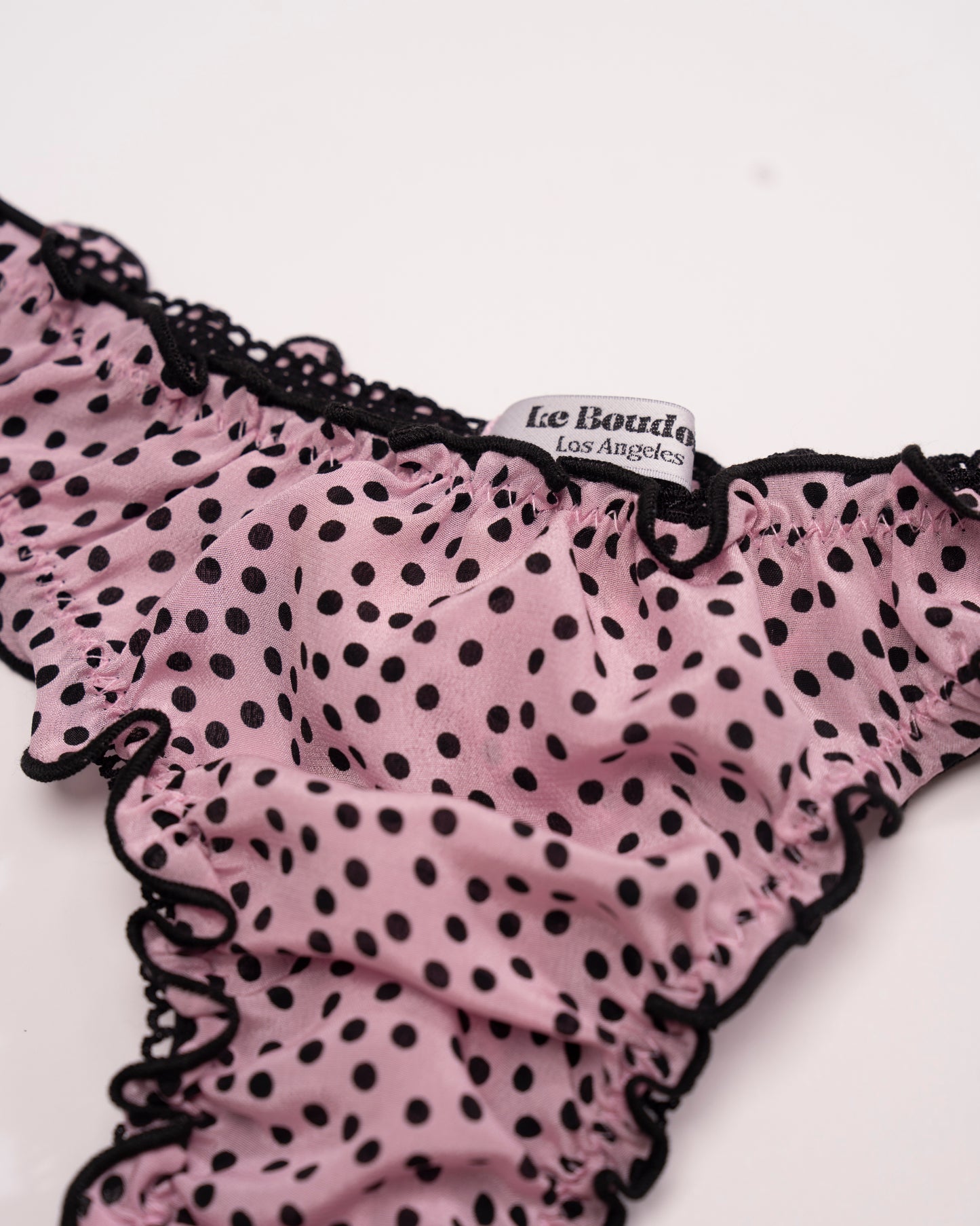 La Miranda - Pink & Black Polka Dots Silk Tanga