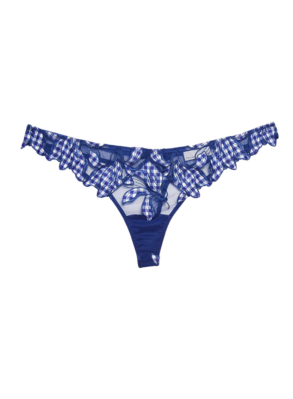 Lily Embroidery Hipster Thong in blue gingham